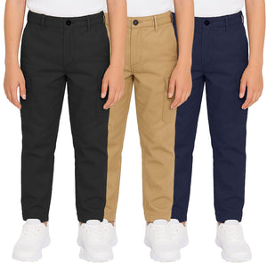 3-Pack Boy’s Super Stretch Cotton Cargo Pants – Durable, Comfy & Functional Everyday Wear view 1