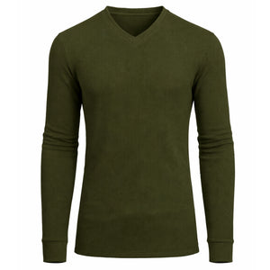 Men’s Long Sleeve Waffle Knit Thermal Shirt – V-Neck, Modern Fit, Warm Layering Top view 6
