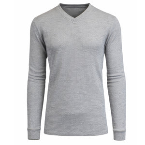 Men’s Long Sleeve Waffle Knit Thermal Shirt – V-Neck, Modern Fit, Warm Layering Top view 4