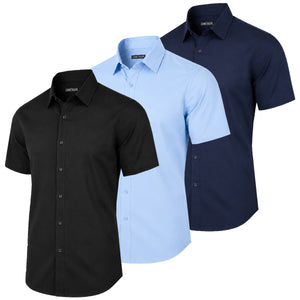 3-Pack Mens Short Sleeve Slim-Fit Design Dress Shirts (S-3XL) view 3