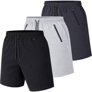 Men's 3-Pack Performance Training Shorts With Zipper Pockets (Sizes, S to 2XL)