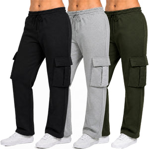 3-Pack Women’s Relaxed Fit Open Bottom Fleece Cargo Sweatpants with Velcro Pockets view 6