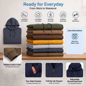 Men’s 3-Pack Fleece-Lined Zip-Up Hoodies – Warm Cotton Blend, Modern Fit Sweatshirts view 6