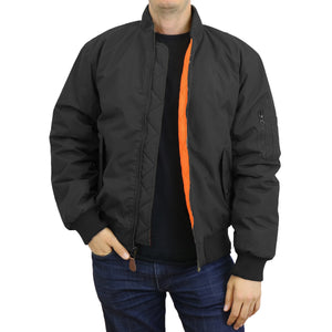 Men's Heavyweight MA-1 Bomber Flight Jacket - Classic Orange Lining, Water-Resistant, Ribbed Collar & Cuffs view 2