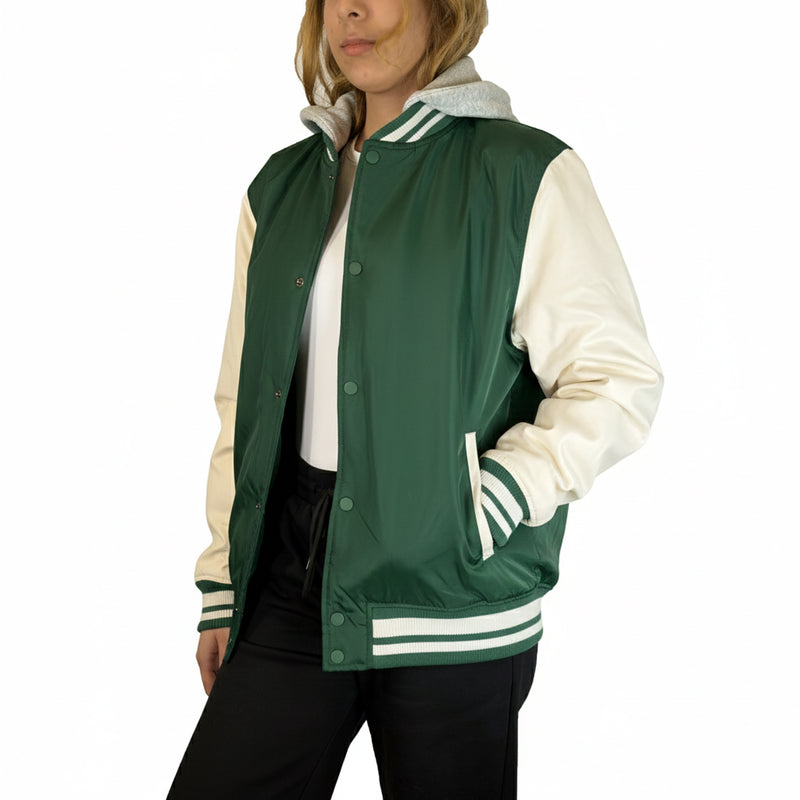 Women’s Hooded Varsity Jacket w/ Detachable Hood