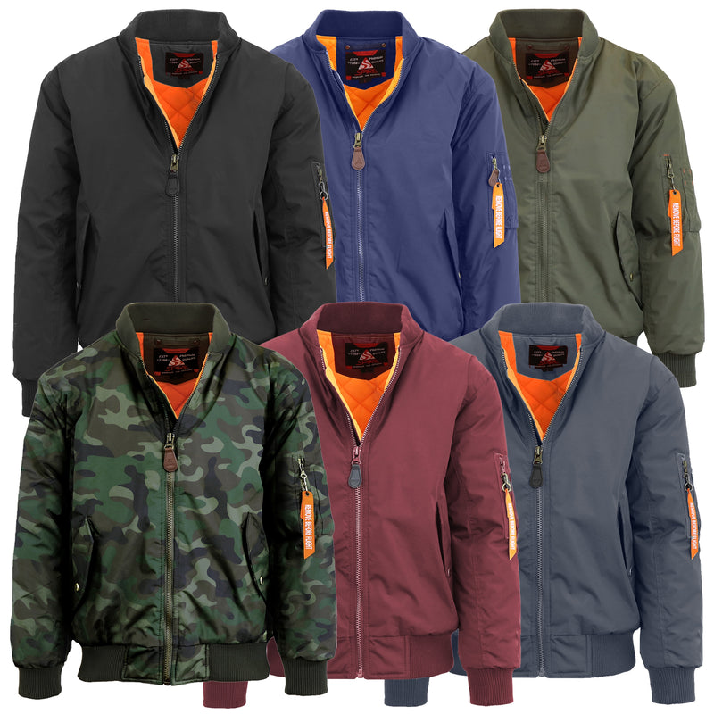 Men's Heavyweight MA-1 Bomber Flight Jacket - Classic Orange Lining, Water-Resistant, Ribbed Collar & Cuffs