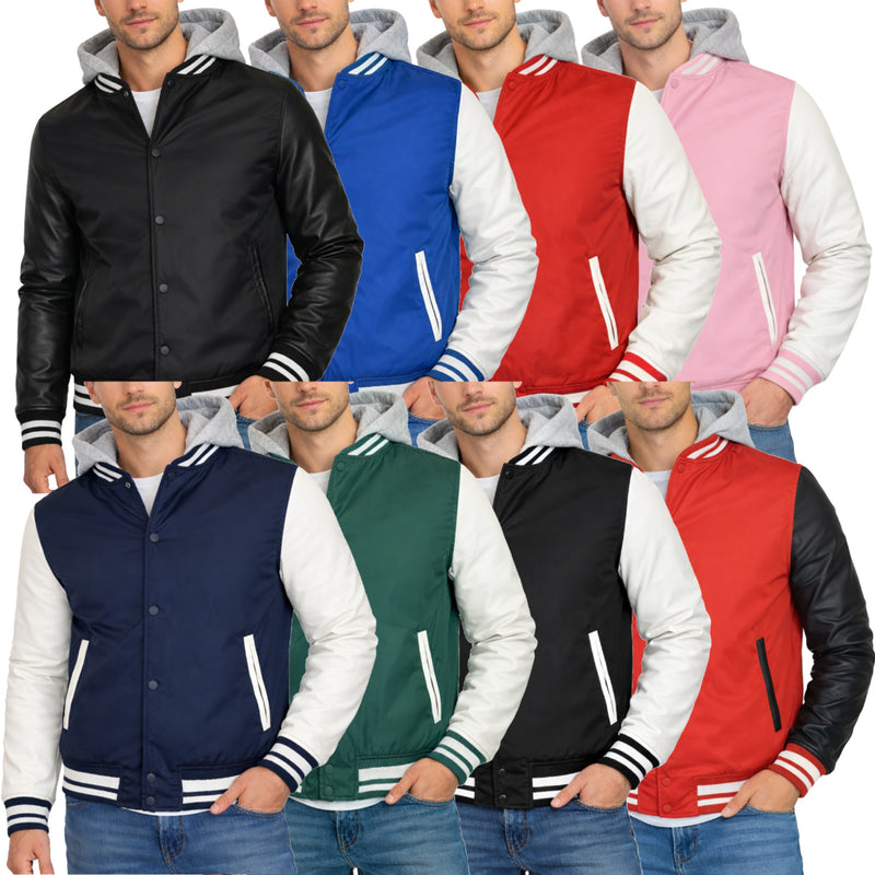 Men's Hooded Varsity Jacket w/ Detachable Hood