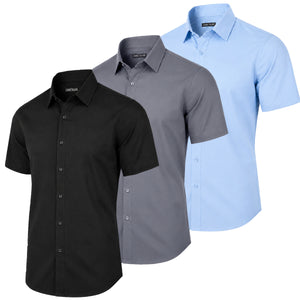 3-Pack Mens Short Sleeve Slim-Fit Design Dress Shirts (S-3XL) view 6