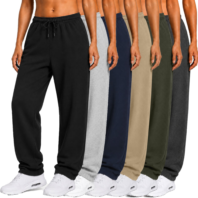 Women’s Fleece Lined Sweatpants Open Leg with Pockets – Athletic & Lounge Wear (S–3XL)