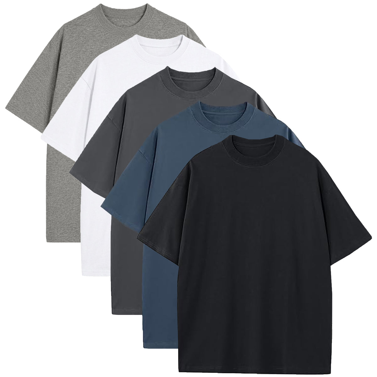 5-Pack Men's Oversized Heavyweight Cotton Crew Neck Short Sleeve Tshirts Loose Fit Tops (S-3XL)