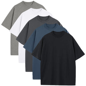 5-Pack Men's Oversized Heavyweight Cotton Crew Neck Short Sleeve Tshirts Loose Fit Tops Tees
