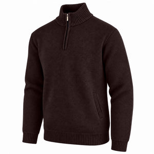 Men's Quarter Zip Knit Sweater Velour Fleece Lined Warm Casual Pullover (S-2XL)