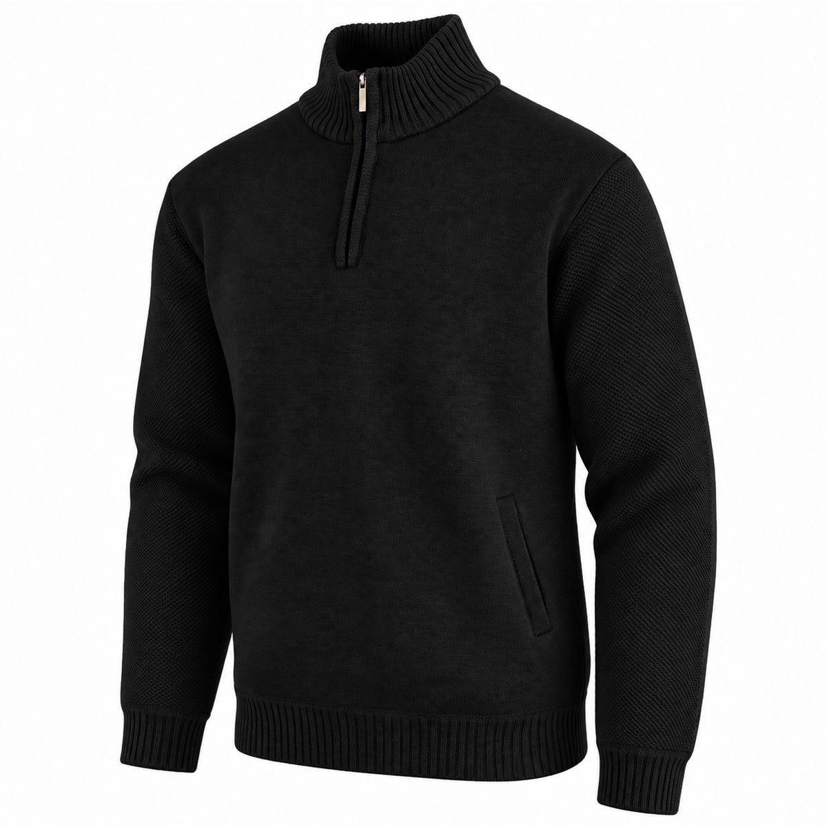 Men's Quarter Zip Knit Sweater Velour Fleece Lined Warm Casual Pullover (S-2XL)