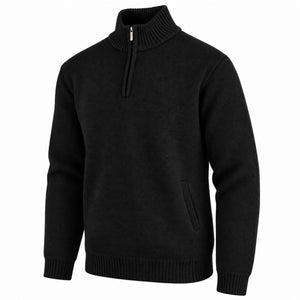 Men's Quarter Zip Knit Sweater Velour Fleece Lined Warm Casual Pullover (S-2XL)