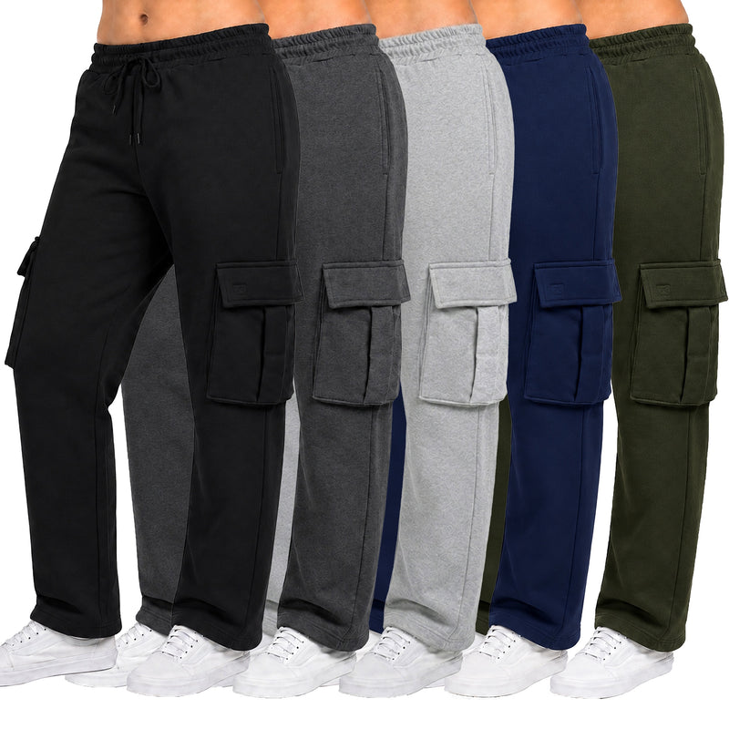 Women's Loose Fit Open Bottom Fleece Jogger Sweatpants with Velcro Cargo Pockets (S-5XL)
