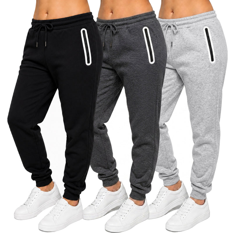 3-Pack Women's Loose-Fit Fleece-Lined Jogger With Heat Seal Zipper Side Pockets