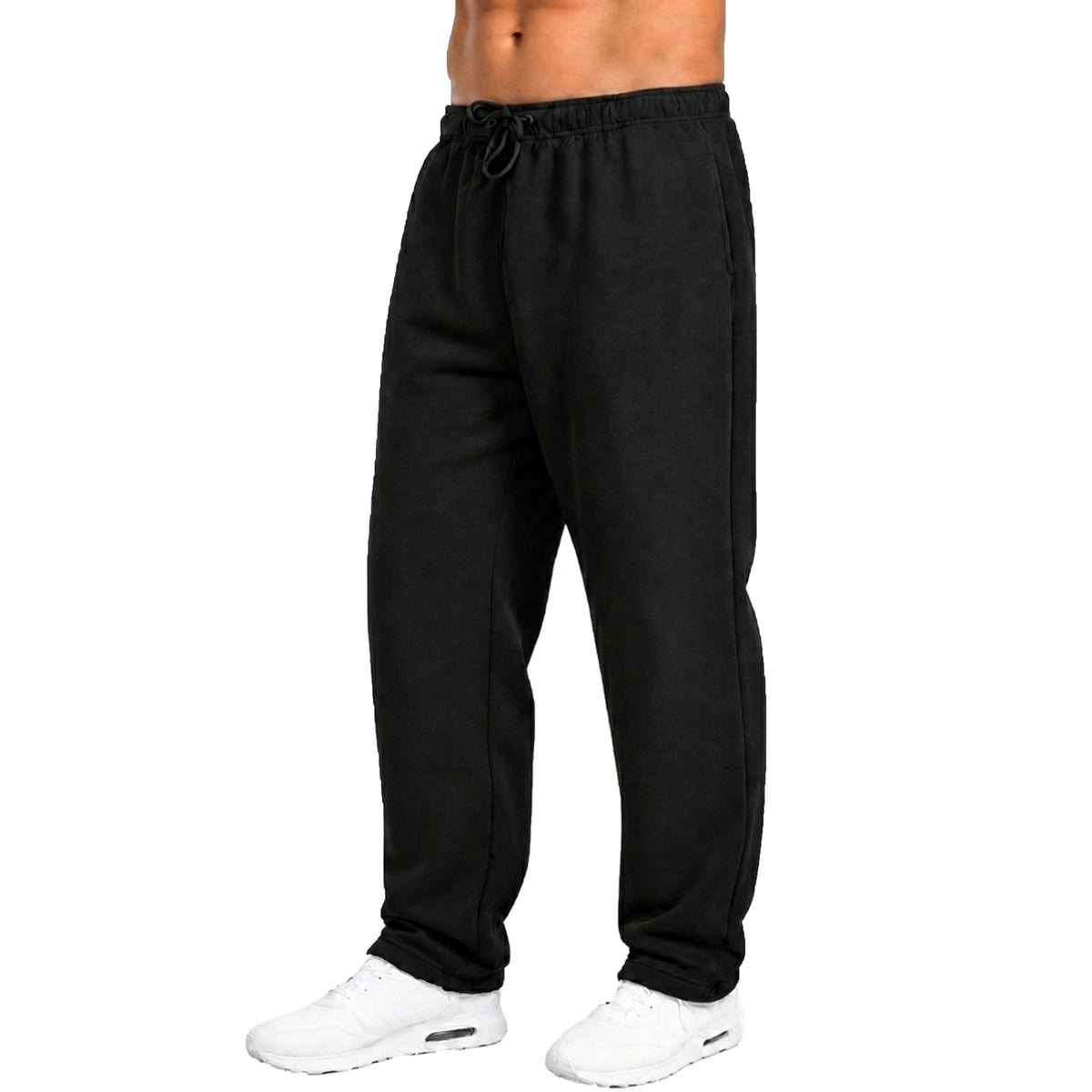 Mens Fleece Lined Open Bottom Sweatpants With Pockets, Workout Joggers Casual