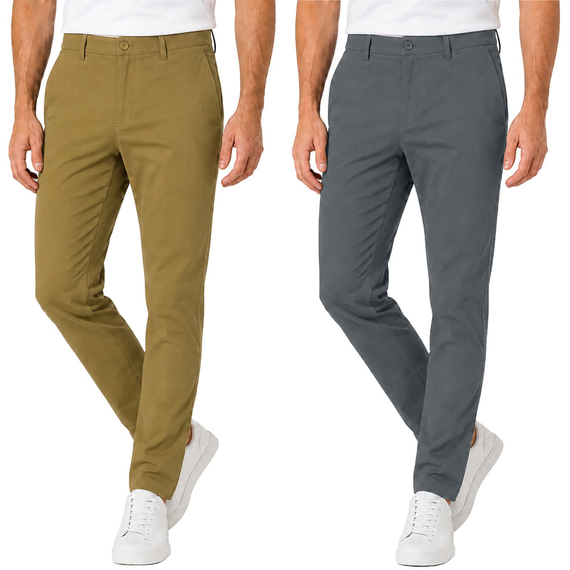 2-Pack Men's Super Stretch Slim Fit Everyday Chino Pants
