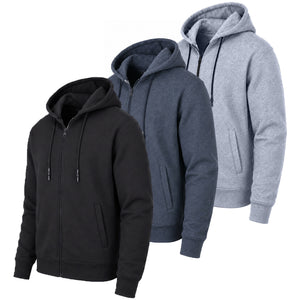 Men’s 3-Pack Fleece-Lined Zip-Up Hoodies – Warm Cotton Blend, Modern Fit Sweatshirts view 1