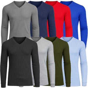 Men’s Long Sleeve Waffle Knit Thermal Shirt – V-Neck, Modern Fit, Warm Layering Top view 1