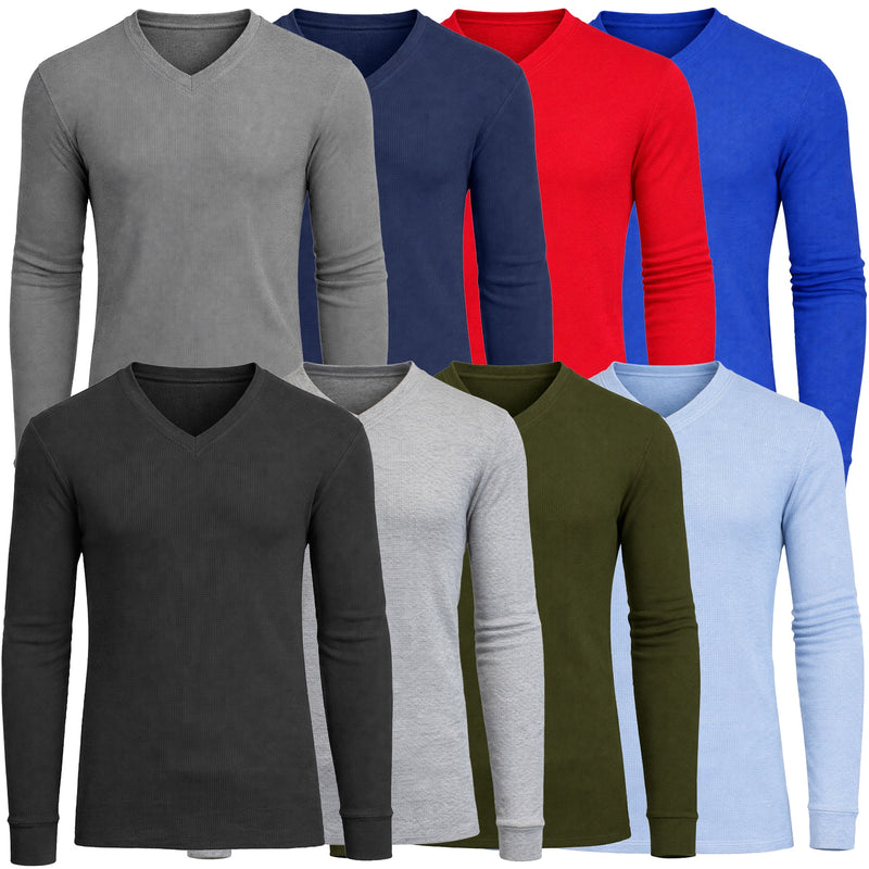Men’s Long Sleeve Waffle Knit Thermal Shirt – V-Neck, Modern Fit, Warm Layering Top